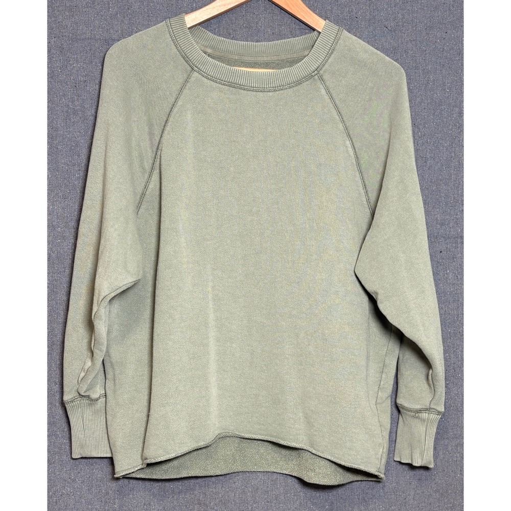 Aerie Womens XS Sage Green French Terry Raglan Oversized Sweatshirt Raw Hem